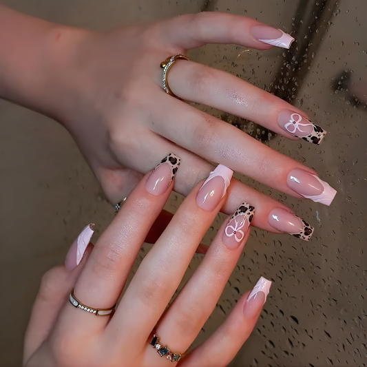 Pink Leopard & Bow Press-On Nails