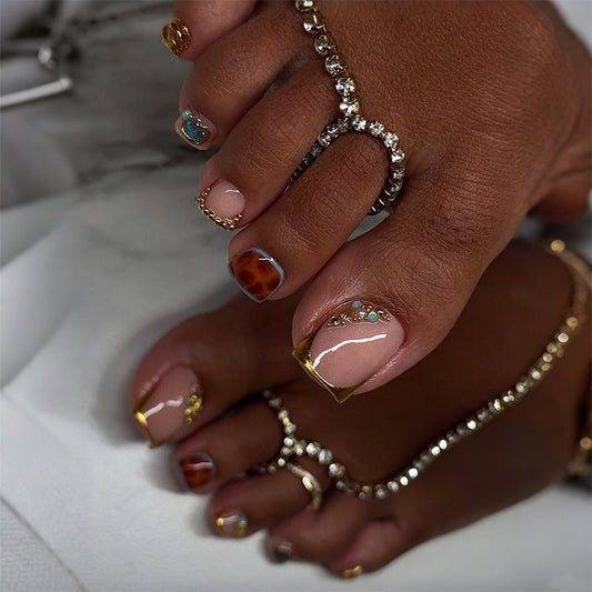 Luxury Gold Chrome & Tortoise Shell Toe Nails