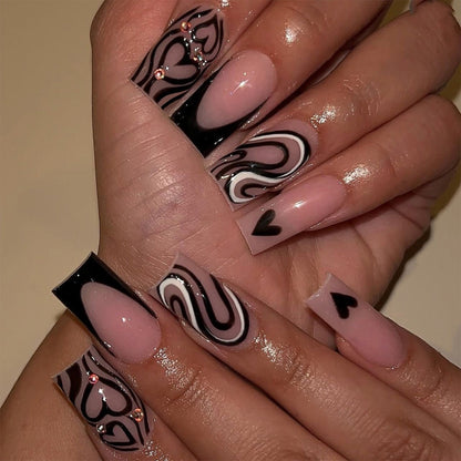 Black Heart Graphic French Tip Press-On Nails