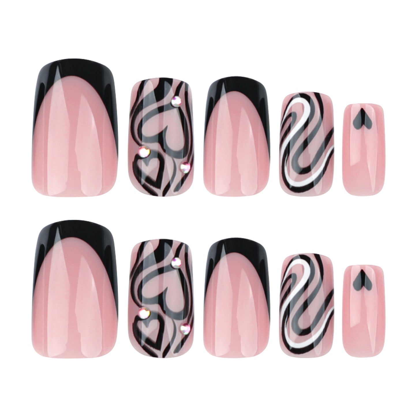 Black Heart Graphic French Tip Press-On Nails