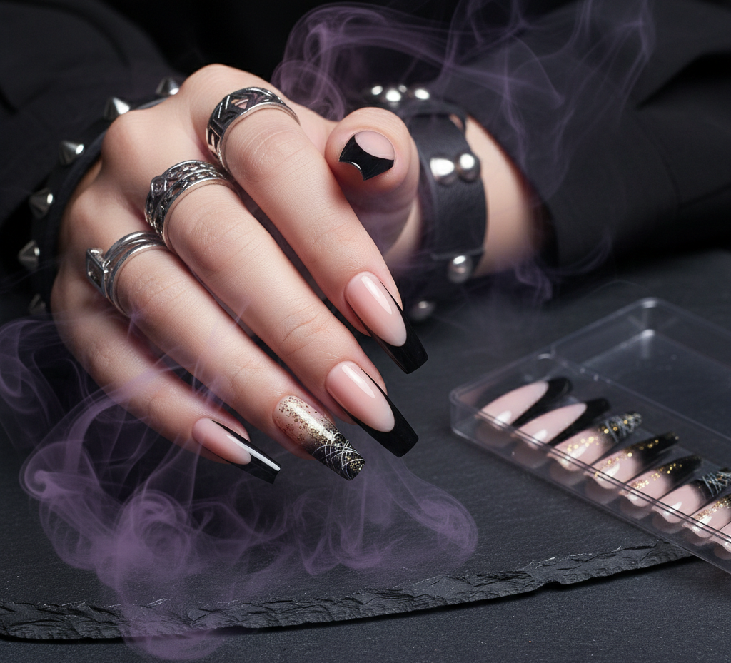 Black French Tip Press On Nails