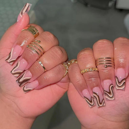 Chocolate Brown Wavy French Tip Press On Nails