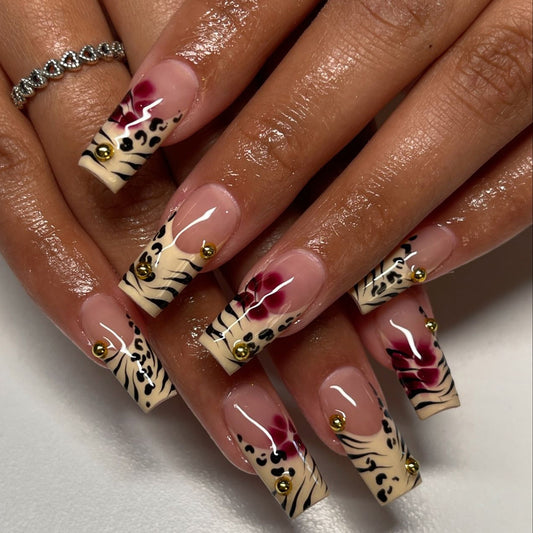 Deep Ruby Red & Heart Charm Nails