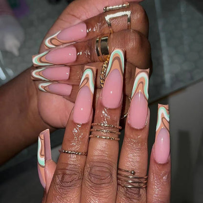 Earth Tone Wavy French Tip Press On Nails