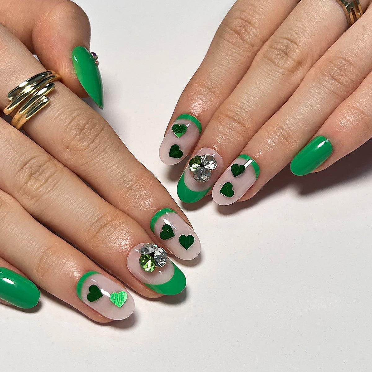 Emerald Green Heart Press-On Nails