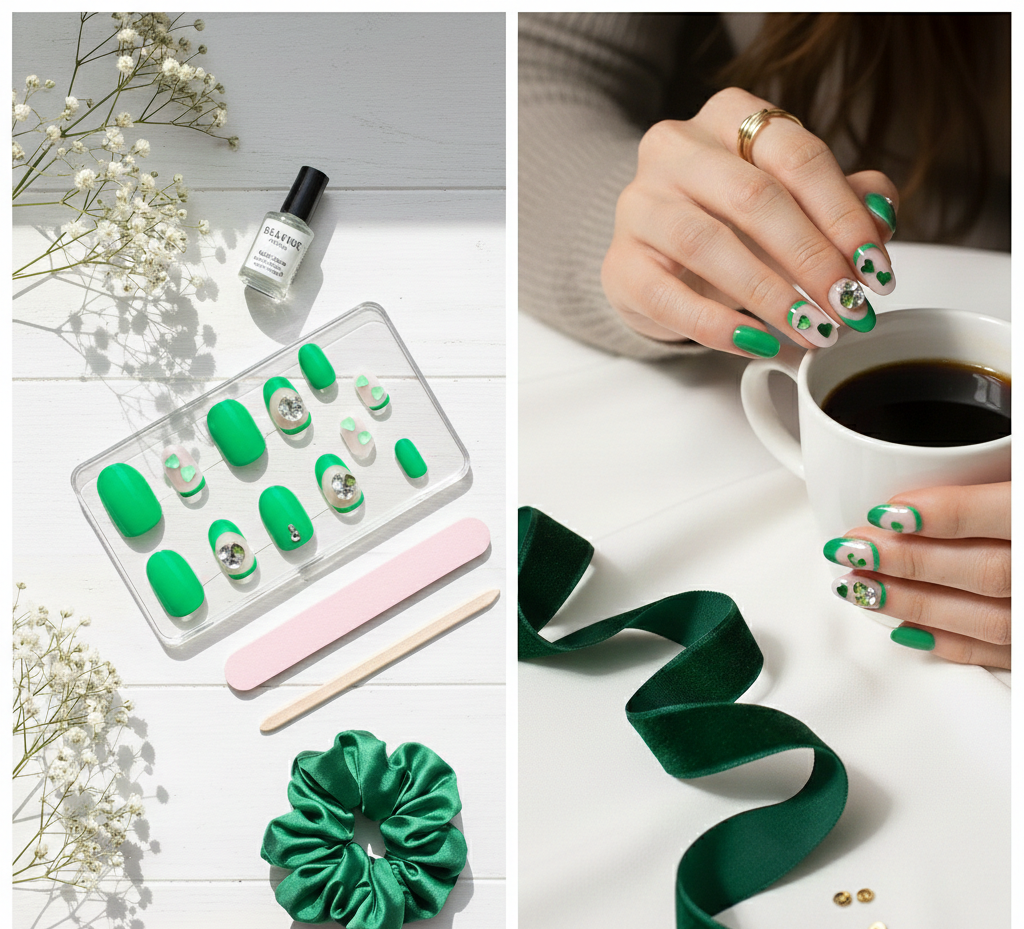 Emerald Green Heart Press-On Nails