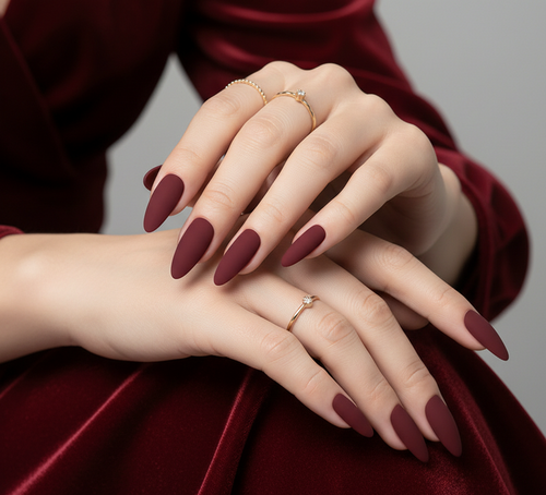 Matte Burgundy Almond Press-On Nails