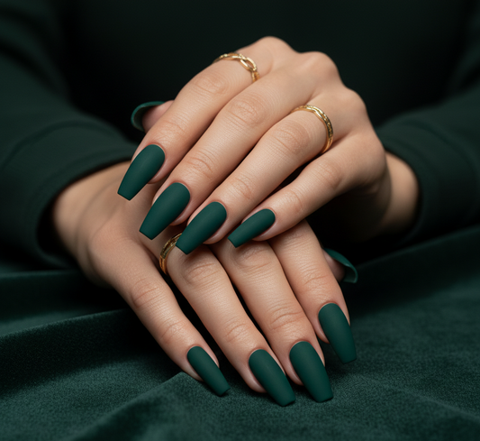 Matte Emerald Forest Extra Long Coffin Press-On Nails