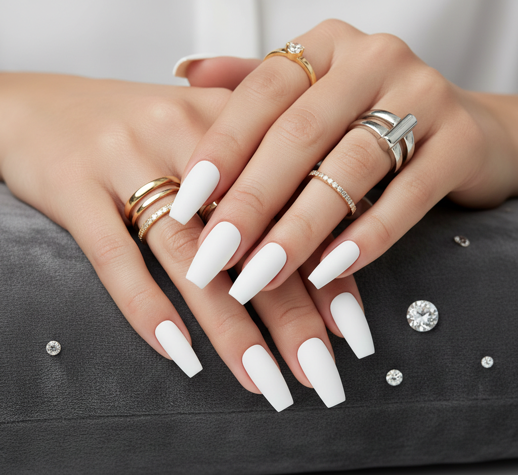 Matte Frost White Extra Long Coffin Press-On Nails