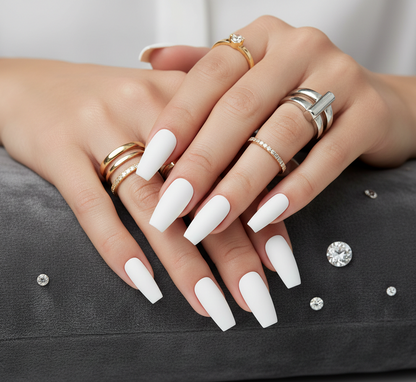 Matte Frost White Extra Long Coffin Press-On Nails