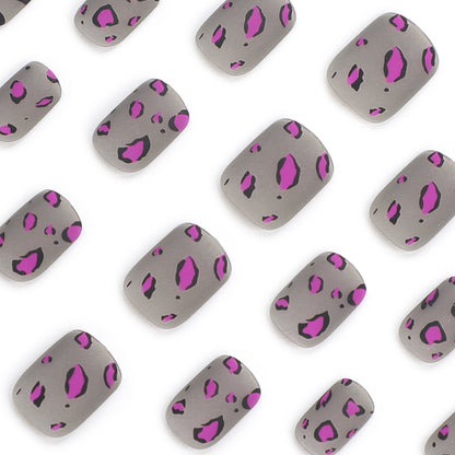 Neon Pink & Charcoal Leopard Matte Press-On Nails