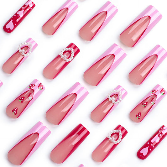 Red and Pink Heart Press On Nails