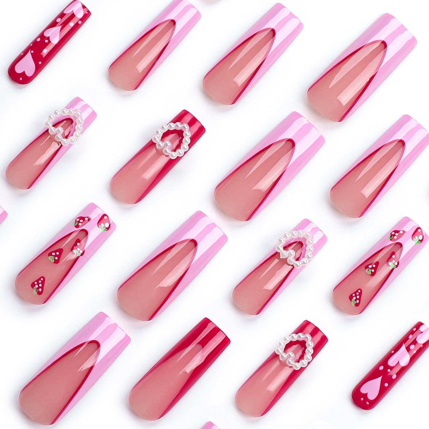 Red and Pink Heart Press On Nails