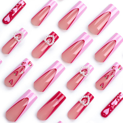 Red and Pink Heart Press On Nails