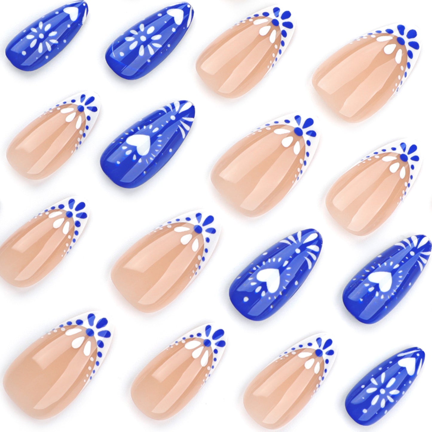 Mediterranean Blue & Porcelain Lace Press-On Nails