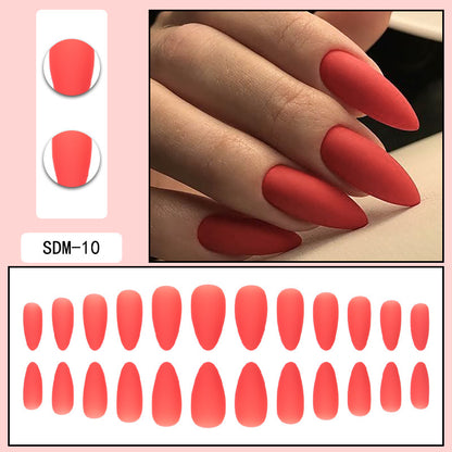 Matte Coral Red Almond Press-On Nails