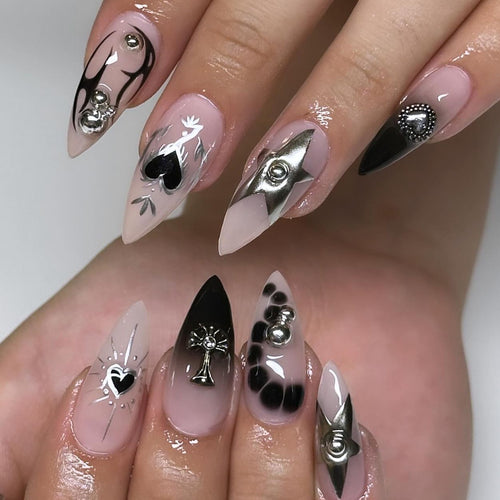 Pink Punk & Chrome Heart Press-On Nails