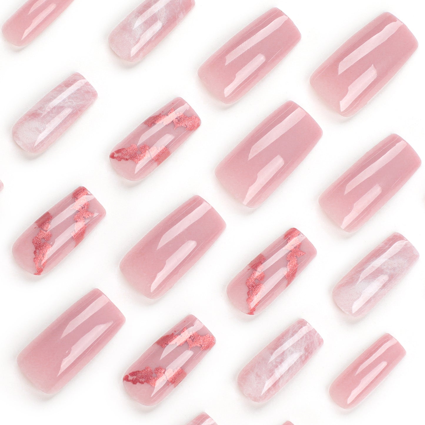 Luxury Pink Marble & Rose Gold Foil Press-On Nails