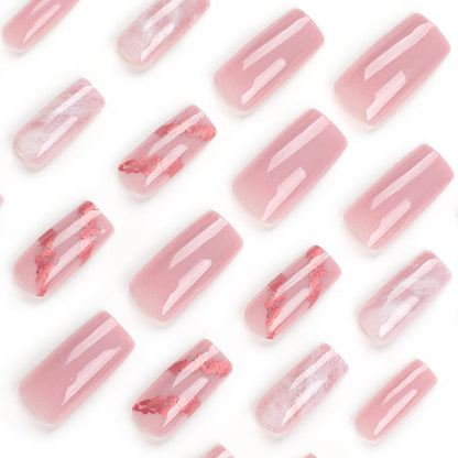 Luxury Pink Marble & Rose Gold Foil Press-On Nails