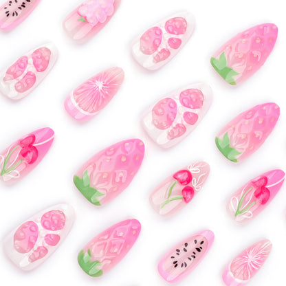 3D Pink Fruit Medley Press-On Nails