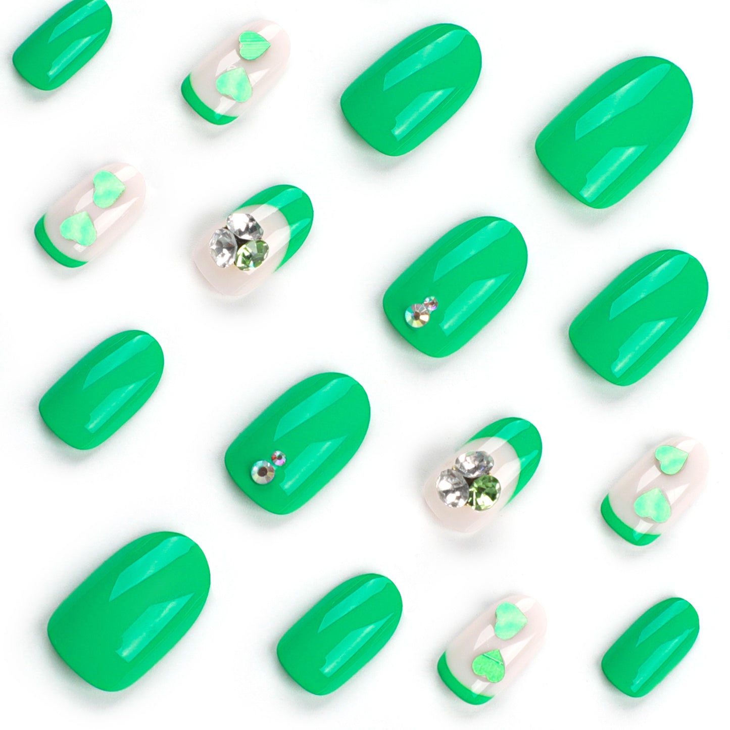 Emerald Green Heart Press-On Nails