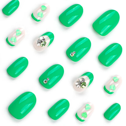 Emerald Green Heart Press-On Nails