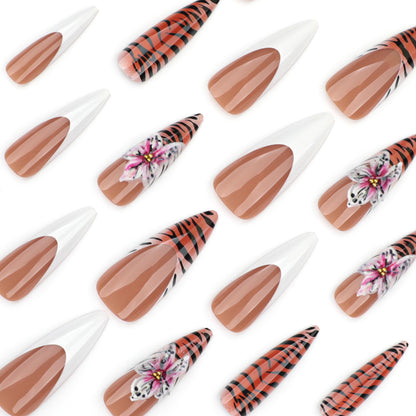 Tiger Print & Lily Flower Press-On Nails