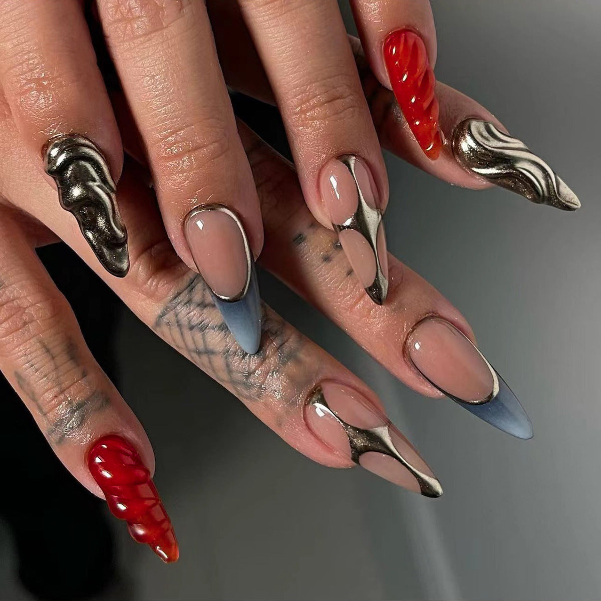 Crimson Sculpt Stiletto Press-On Nails