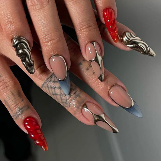 Crimson Sculpt Stiletto Press-On Nails