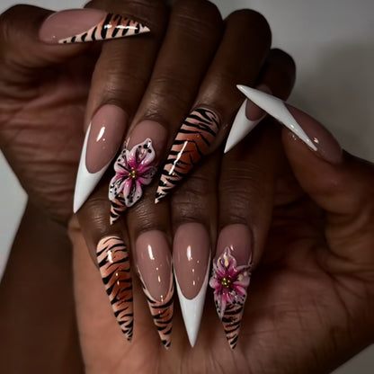 Tiger Print & Lily Flower Press-On Nails