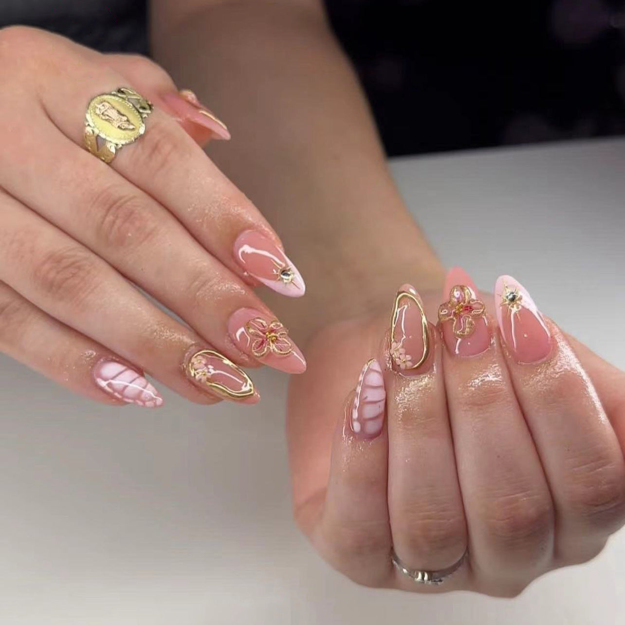 Blushed Nude & Gold Filigree Press-On Nails