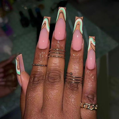 Earth Tone Wavy French Tip Press On Nails