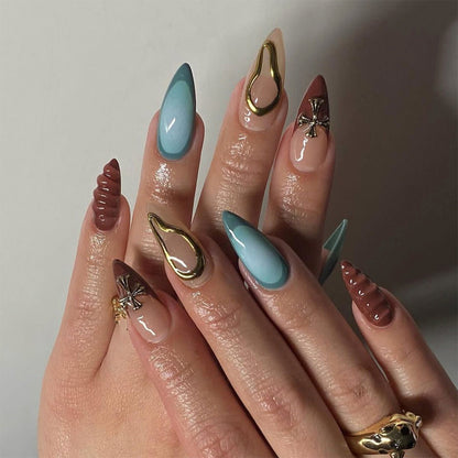 Turquoise Aura & Gothic Cross Press-On Nails