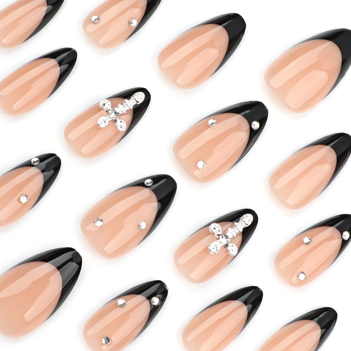 Crystal Cross Black French Tip Press-On Nails