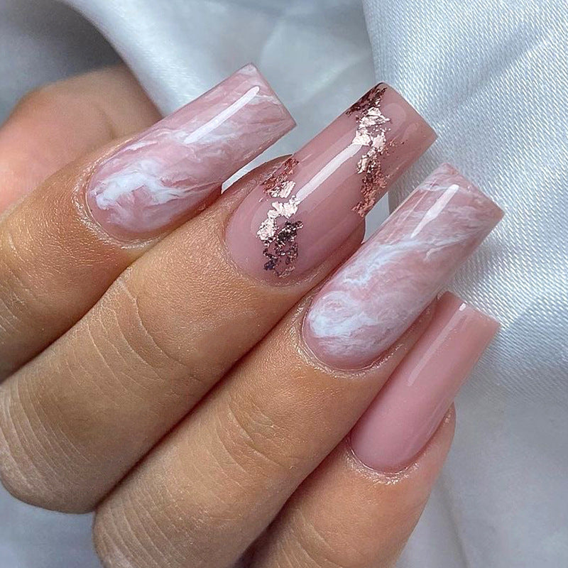 Luxury Pink Marble & Rose Gold Foil Press-On Nails