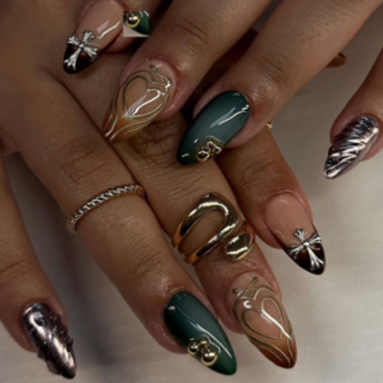 Gothic Cross & Gold Filigree Press-On Nails