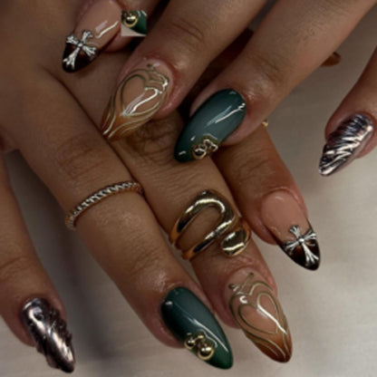 Gothic Cross & Gold Filigree Press-On Nails