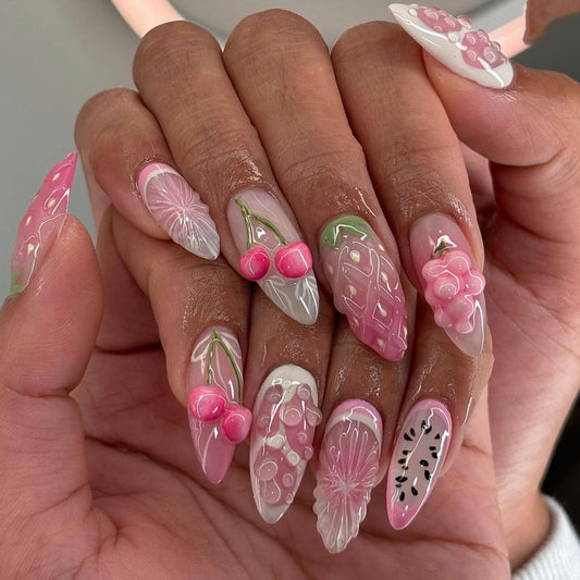 3D Pink Fruit Medley Press-On Nails