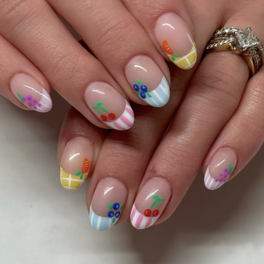 Pastel Stripe French Tip Press-On Nails
