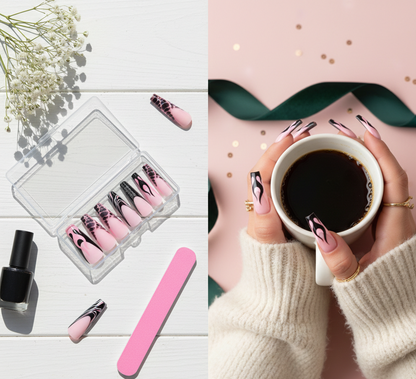 Pink and Black Flame Press On Nails