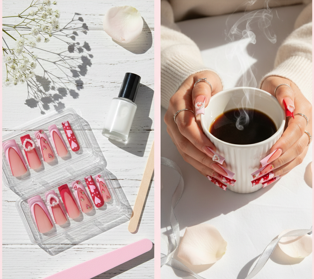 Red and Pink Heart Press On Nails
