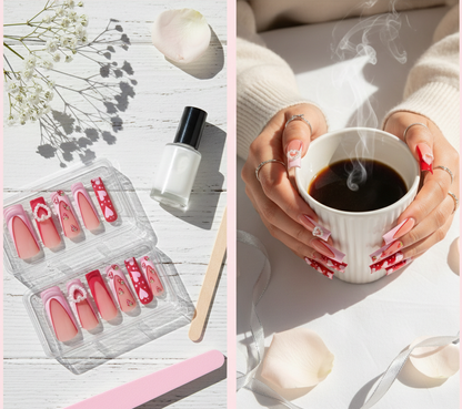 Red and Pink Heart Press On Nails
