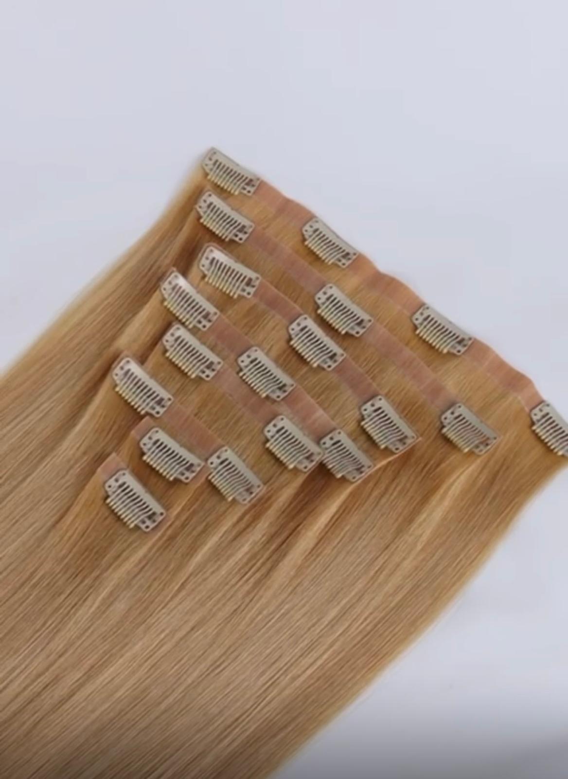 Clip-In Invisible RAW Human Hair Extensions. 8 Pieces/Set.